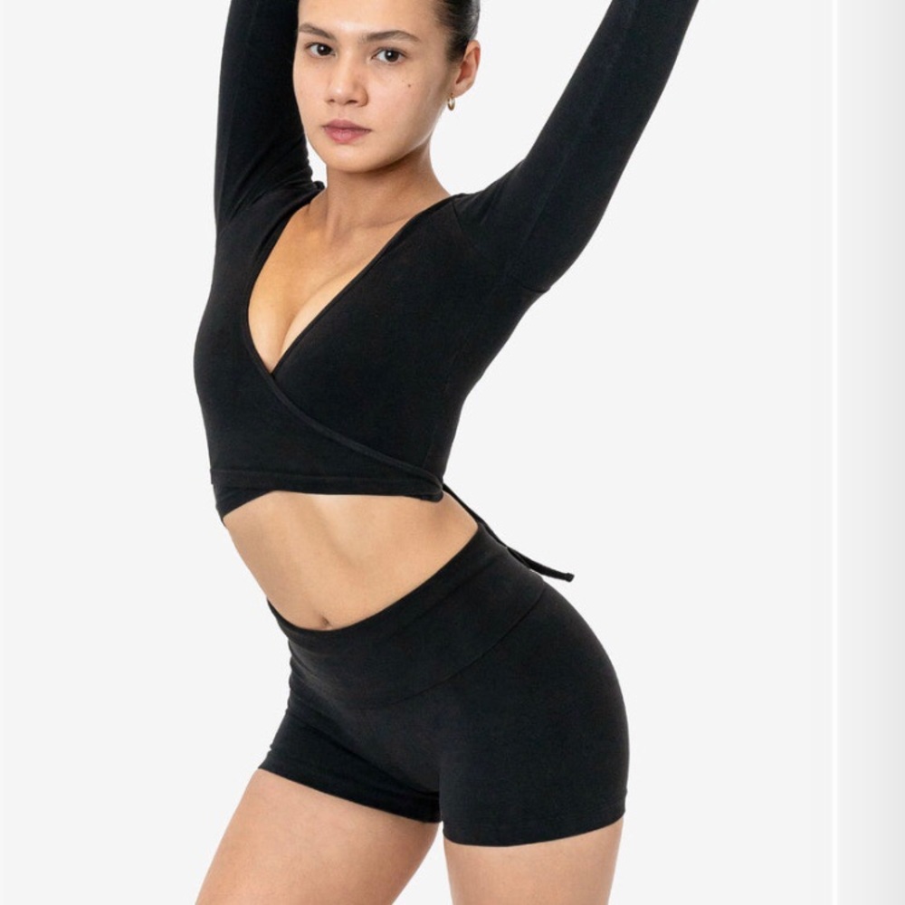 Los Angeles Apparel Garment Dye Foldover Yoga Shorts Black M